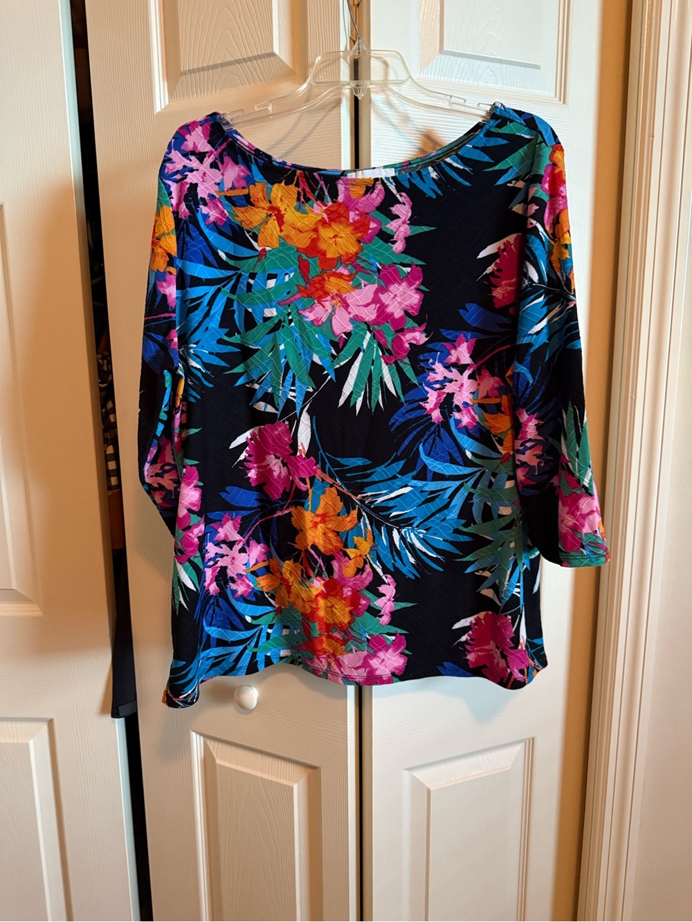 Peck & Peck Black Tunic with Pink, Orange & Blue Tropical Print